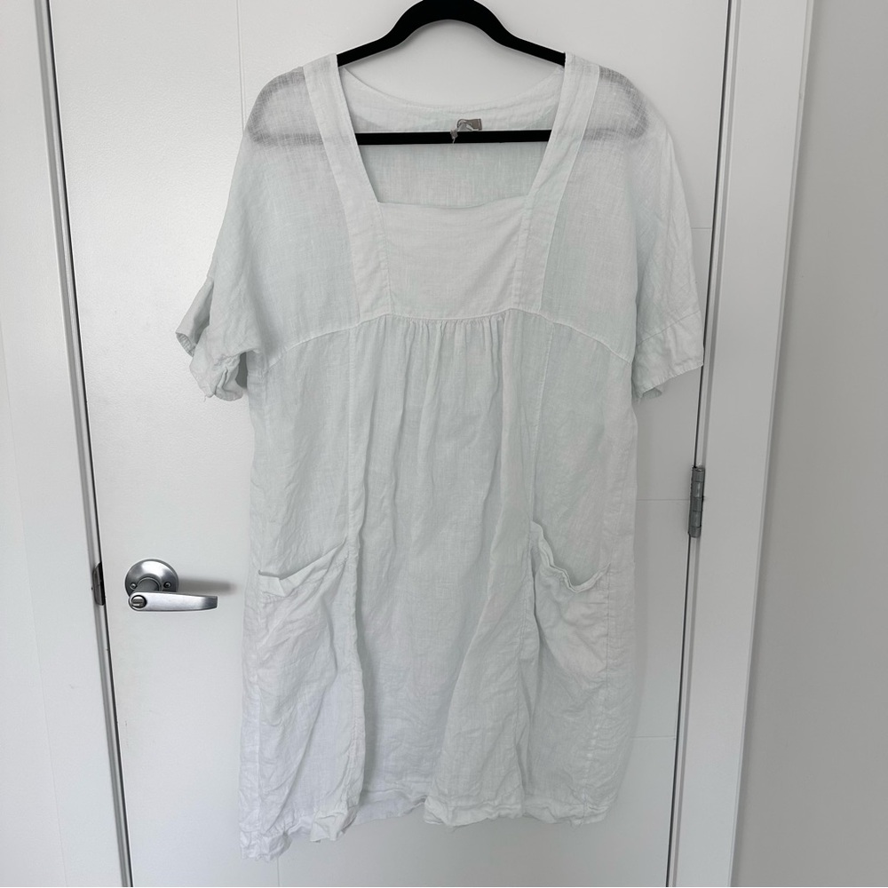 Carina Ricci Made In Italy 100% Linen Babydoll Dress White  Size L